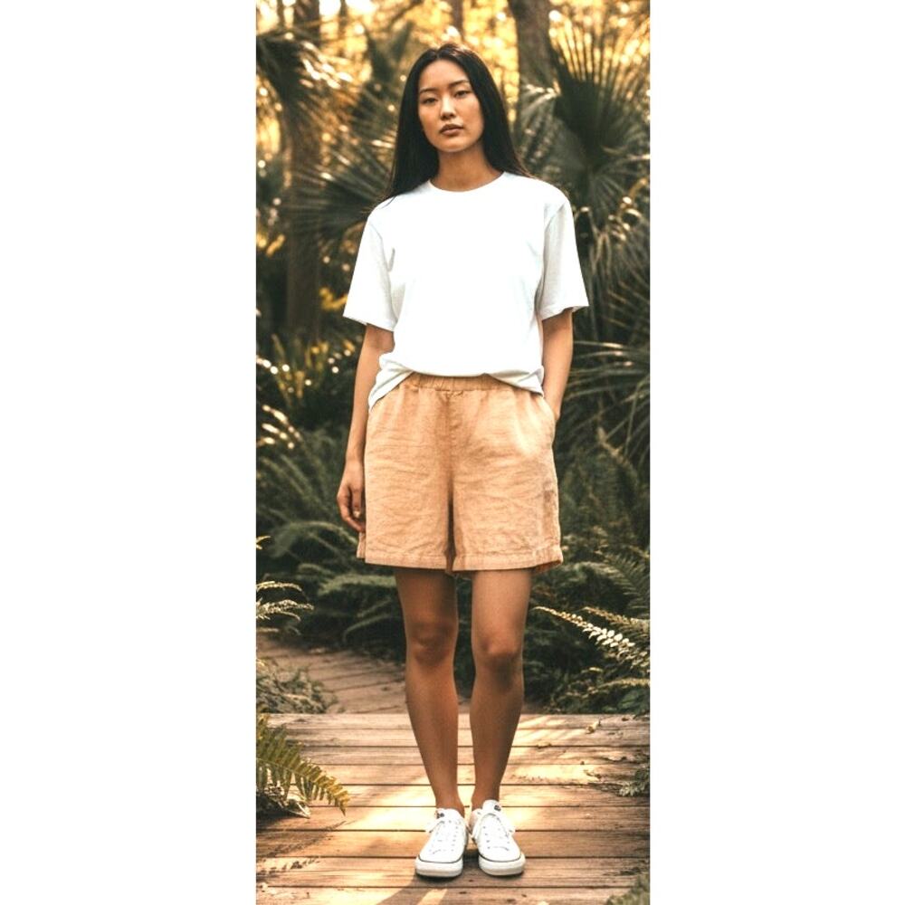 J. Jill PureJill Garment Dyed Linen Shorts Orange Elastic Waist Size Medium